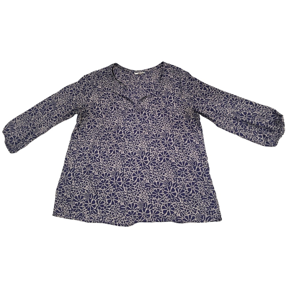 Pleione Tunic Top Floral Print Blue Peasant Sleeve Boxy Oversized XL